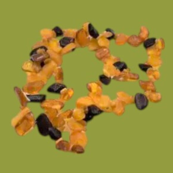 NOS Vintage Butterscotch & Chocolate Amber Endless Necklace  Hand Strung Unisex - Picture 3 of 4